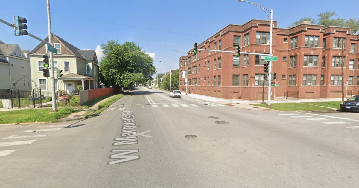 400 block of West Marquette Road in Chicago Englewood neighborhood where a 38-year-old man was fatally shot Friday night after stabbing a 22-year-old woman during a domestic argument a witness shot and killed him and is now in custody pending charges July 18 2026.