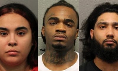 Meliza Calderon 23 left James Hampton 19 center Andy Colon Jr 23 right charged federal carjacking conspiracy brandishing firearm crime of violence allegedly robbed 23-year-old man 2019 Dodge Challenger at gunpoint 5000 block West Superior Street Austin Chicago October 23 2024 Hampton sentenced nine years nine months federal prison September 3 2026 Judge John Robert Blakey Colon sentencing September 24 2026 Calderon sentencing October 15 2026.